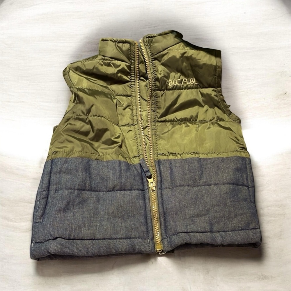 ♠️ BLAC LABEL premium product child 3T green and denim front zip vest Never Worn